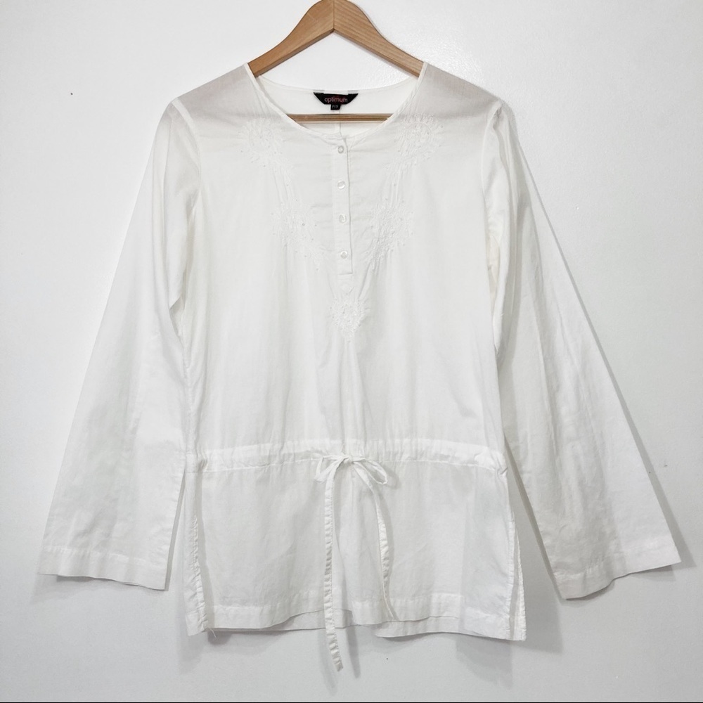 Optimum White Beaded Embroidered Button Down Tunic Size S